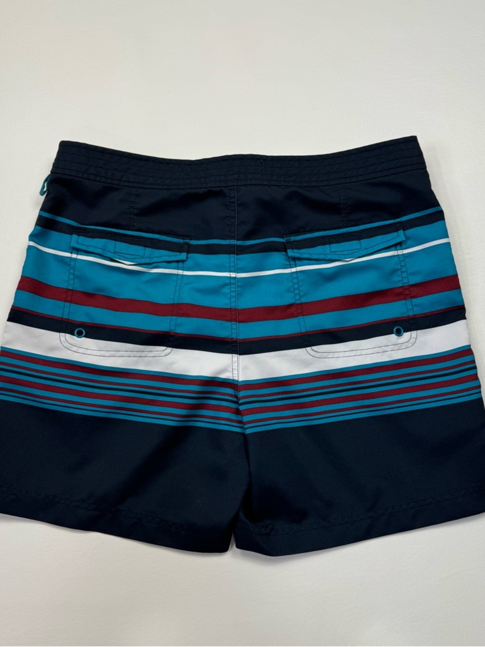 Original Penguin Men's Navy Stripe Swim Trunks with Teal & Maroon Size 32 - Picture 3 of 5